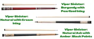 Viper Sinister 58 2-Piece Billiard/Pool Cue Black with Maroon/Cream Points 